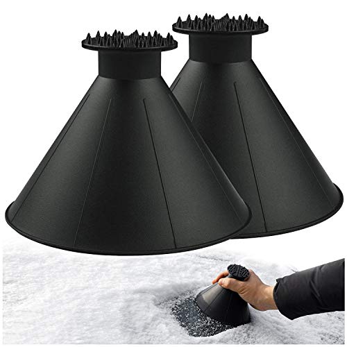 Ice Scrapers for Car Windshield - 2 Pack Cone Magic Car Ice Scraper with Funnel, Round Snow Scraper for Christmas Gift