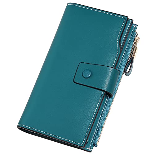 Women Leather Wallets RFID Blocking Clutch Card Holder Ladies Purse with Zipper Pocket