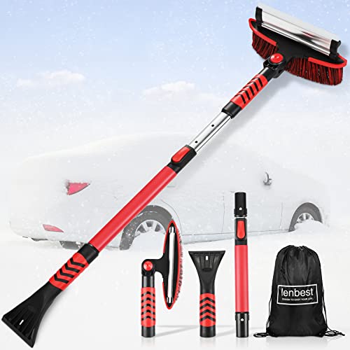 Snow Brush for Car, 43'' Extendable Snow Brush with Squeegee &amp; Ice Scraper 3 in 1 Car Snow Scraper and Brush with Foam Grip 180°Pivoting &amp; Detachable Snow Removal for Car Auto SUV Truck