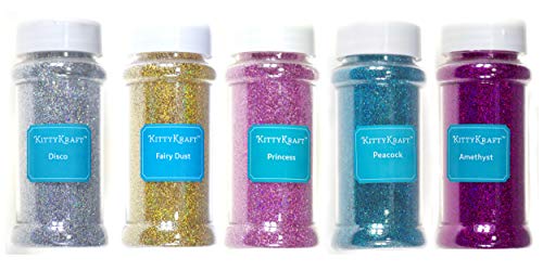 5 Piece Extra Fine Glitter Set (Holographic Collection)- Includes Silver, Gold, Pink, Blue, and Purple Holographic Glitter- Perfect for Crafts and Slime