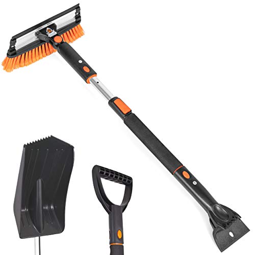 Moover 39" Extendable Snow Brush with Squeegee, Ice Scraper &amp; Emergency Car Snow Shovel - Foam Grip - Auto Window Ice Removal - No Scratch Removal Tool - Trucks SUV - Vehicle Windshield