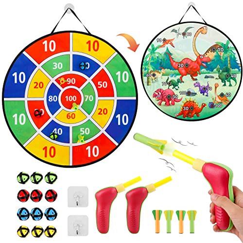 Dart Board for Kids Toys, 26'' Double-Sided Safe Board Game with 12 Sticky Balls, 2 Toy Guns 4 Dart Bullets, Christmas Stocking Stuffers, Indoor Outdoor Game for Age 3 5 7 8 12 Boys Girls Gift