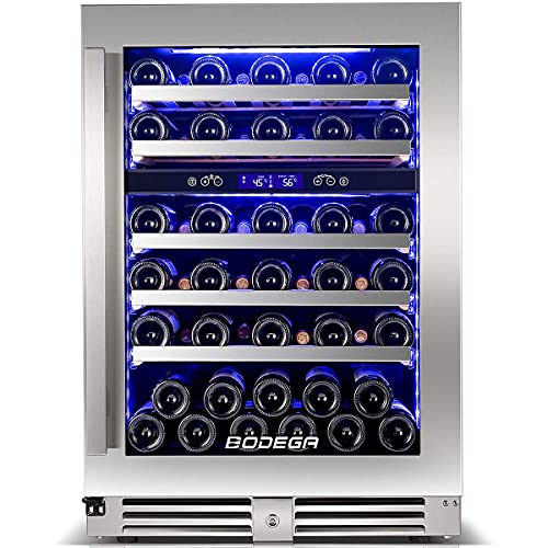 24 Inch Wine Cooler,56 Bottle Wine Refrigerator Dual Zone, Built-In and Freestanding Wine Fridge,with Quick and Silent Cooling System for Red, Rose and Sparkling Wines,Stylish Look