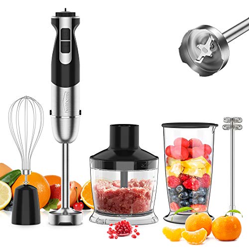 5-In-1 Immersion Blender Hand Blender, healthomse 800W 12-Speed Powerful Stainless Steel Stick Blender with Milk Frother,Egg Whisk, 4-Blades 500ml Chopper and 700ml Beaker with Lid