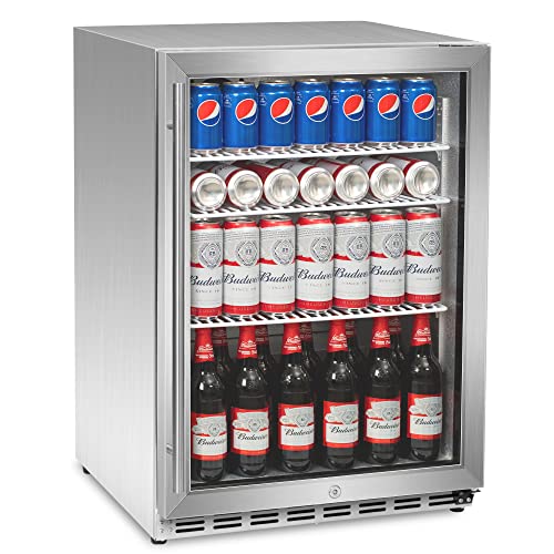 Refrigerator, ICEJUNGLE 24 inch Beverage Refrigerator Cooler, Built-in or Free Standing 160 Cans Under Counter Beverage Beer Fridge for Outdoor, Kitchen and Home use