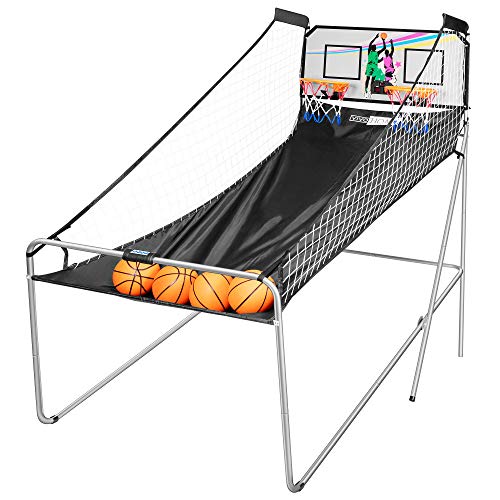 Foldable Dual Shot Basketball Arcade Game Electronic for 2 Players with 8 Game Modes, 4 Balls and LED Scoring System Arcade Sounds Kids Adults Indoor Outdoor