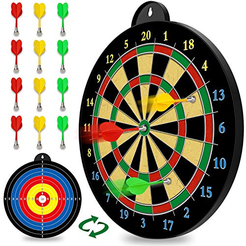 Dart Board - 12pcs Magnetic Darts (Red Green Yellow) - Excellent Indoor Game and Party Games - Magnetic Dart Board Toys Gifts for 5 6 7 8 9 10 11 12 Year Old Boy Kids