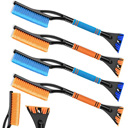 4 Pieces 24 Inch Ice Scrapers and Snow Brush Car Snow Broom Windshield Scraper Detachable Snow Brush with Foam Grip Winter Snow Removal Tool for Car Windshield and Window Car Auto Accessories