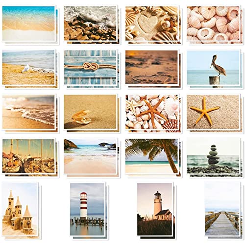 Beach Seaside Postcards - 40 Glossy Postcards - Bulk Set - Featuring Boats, Lighthouses, Sea Shells, Sand Castles - 4 x 6 Inches