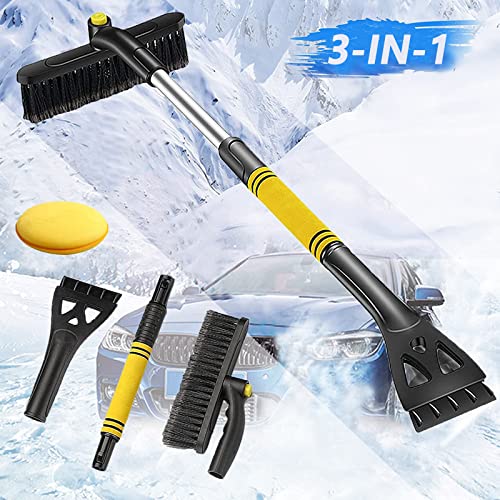 Brush and Ice Scraper, 3 in 1 Snow Brush and Ice Scraper with Ergonomic Foam Grip, Detachable Snow Brush Ice Scraper for Car Windshield, 360° Pivoting Brush Head Snow Scraper for Cars, SUVs