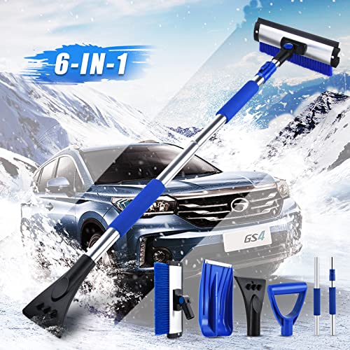 MOORE 6 in 1 Snow Brush, Extendable Car Accessories Detachable Snow Brush with Squeegee, Ice Scraper, Snow Shovel for SUV, Truck, Car Windshield