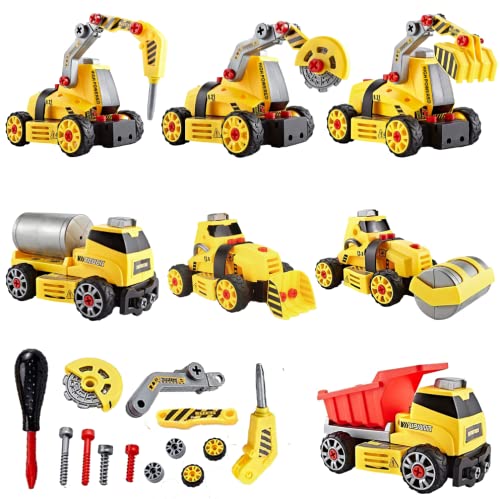 in 1 DIY Take Apart Construction Push &amp; Go Vehicles Excavators Truck Toy, The Young Engineer STEM Building Educational Toy with Kid-Friendly Tools, Christmas Birthday Gifts Boys Girls Ages 4 5 6 7 8