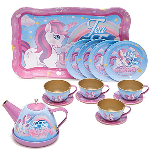 Chef 14-Piece Unicorn Tea Party Set for Little Girls - Pretend Game Playset with Teapot, Cups and Dishes - Playhouse Toy Gifts for Toddlers, 3+