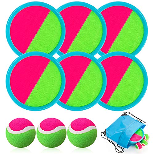 and Catch Ball Set, Catch Game Toys for Kids, Beach Toys Paddle Ball Game Set with 6 Paddles and 3 Balls, Perfect Outdoor Games Sets Playground Sets for Backyards for Kids/Adults/Family