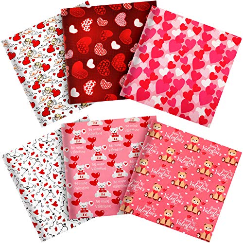 Pieces Heart Pattern Fabric Heart Print Fabric Cupid Arrow Sewing Squares Cute Bear Quilting Fat Quarters Heart Love Pattern Patchwork Bundles for Valentine DIY Crafts Supplies