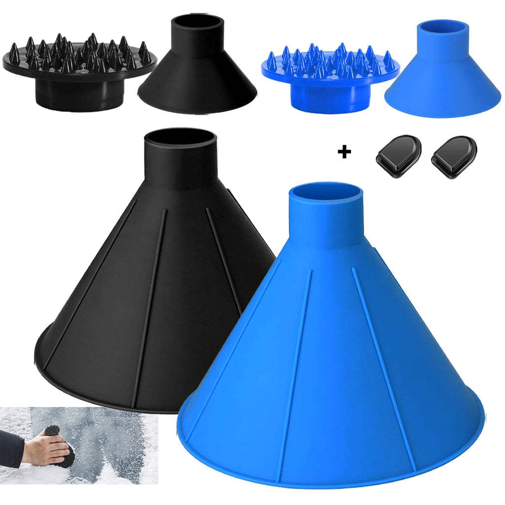 ice Scraper for car /Portable&amp;Multipurpose&amp;Large Coverage Area Cone Ice Scraper for Car Window, Rear View Mirror,Windshield /Ice Scraper Removal Tool with Funnel(Black&amp;Blue)