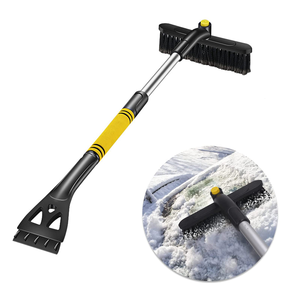 Car Snow Scraper and Brush - 2-in-1 Extendable Snow Brush and Ice Scraper for Longer Reach for Car | Lightweight Snow Brush for Car with Ice Car Scraper and Soft Foam Grip | 25"-32"