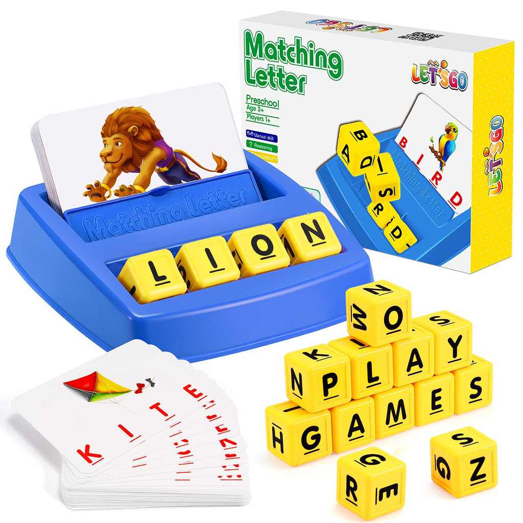 LET'S GO! Learning Games for Kids Age 3-8, Matching Letter Game for Kids Toys Ages 3-8 Educational Toys for 3-8 Year Olds Boys Girls Christmas Birthday Gifts for 3-8 Year Olds Boys Girls Blue